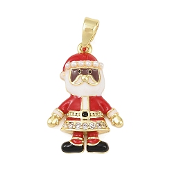 Золотой Рождественские латунные подвески с микропаве из фианита, Дед Мороз, с пластиковой жемчужины, золотые, 21.5x14x3.8 мм, отверстие : 3x5 мм