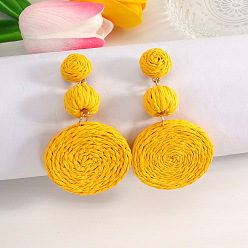 Золотистый Плоские круглые серьги-гвоздики из сплава рафии, золотые, 75x45 мм