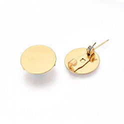 Настоящее золото 18K Вакуумное покрытие pvd 304 оправы для кабошонов из нержавеющей стали для броши, плоско-круглые, реальный 18 k позолоченный, 15 мм