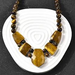 Тигровый глаз Натуральный тигровый глаз ограненный нагрудник градуированные бусины ожерелья для женщин, из нержавеющей стали застежками омаров, цвет нержавеющей стали, 19.09 дюйм (48.5 см)