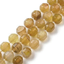 Gold Natural Agate Beads Strands, Faceted Bicone Barrel Drum Beads, with Seed Beads, Dyed, Gold, 12x11mm, Hole: 1.2mm, about 27pcs/strand, 14.49 inch(36.8cm)