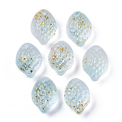 Light Blue Transparent Spray Painted Glass Charms, with Golden Foil, Textured, Lemon, Light Blue, 14x10x9mm, Hole: 1mm