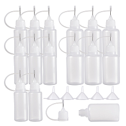 White Plastic Glue Bottles Sets, with Steel Pin and Mini Transparent Plastic Funnel Hopper, White, 9~9.2x3cm, Capacity: 30ml, 6.55x2.35cm, Capacity: 15ml, 20pcs/set