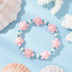 Pink Браслеты из синтетической бирюзы и натуральных пресноводных ракушек для женщин, Морская черепаха, розовые, внутренний диаметр: 1-7/8 дюйм (4.8 см)