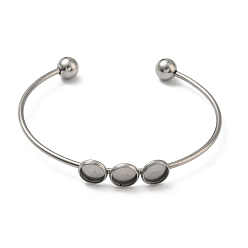 Нержавеющая Сталь Цвет 304 Изготовление браслета-манжеты из нержавеющей стали, пустые кобошоны браслеты-манжеты, цвет нержавеющей стали, лоток : 8 мм, внутренний диаметр: 2.52x2.01 дюйм (6.4x5.1 см), Размер лотка: 8 мм