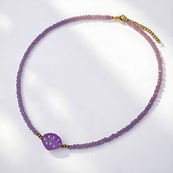 Dark Orchid Ocean Handmade Lampwork Shell Shape and Rondelle Beaded Necklaces with 201 Stainless Steel End Chains, Golden, Dark Orchid, 15.75 inch(40cm)
