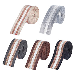 (52) Непрозрачная лаванда 10 ярды 5 цвета филигранная полиэстеровая полосатая лента, плоский, разноцветные, 1-1/2 дюйм (37~38 мм), 2 ярды / цвет