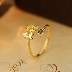 Водолей 925 Кольца-манжеты из стерлингового серебра с паве из кубических цирконий, созвездий, золотые, Водолей, внутренний диаметр: 16~19 мм