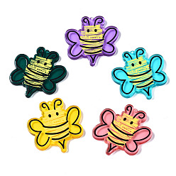 Mixed Color Translucent Acrylic Pendants, 3D Printed, Bees, Mixed Color, 34.5x33x3mm, Hole: 1.2mm