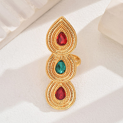 Teardrop Регулируемые металлические манжеты с открытыми кольцами для женщин, с пластиковым, реальный 18 k позолоченный, слеза, внутренний диаметр: 16мм~19мм