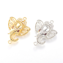 Mixed Color Brass Micro Pave Cubic Zirconia Links, Elephant, Mixed Color, 28.5x22.5x6mm, Hole: 1mm