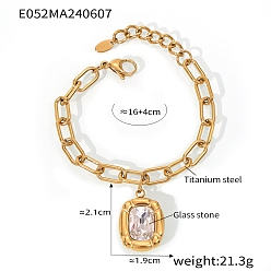 Золотой Браслеты с подвесками из нержавеющей стали и стекла, с цепочкой для женщин, овальные, золотые, 6-1/4 дюйм (16 см)