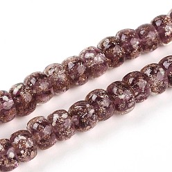 Серо-розавый Светящиеся стеклянные бусины ручной работы из золотой фольги, рондель, светится в темноте, увядшая роза, 7~8.5x4.5~6.5 мм, отверстие : 1~1.5 мм, около 80 шт / нитка, 16.34 дюйм (41.5 см)