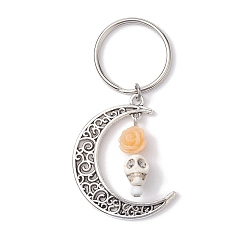 Оранжевый 5Брелок из сплава, синтетической бирюзы и смолы, луна, цветок, череп, оранжевые, 6.8 см