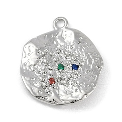 Платинированный Латунные микро проложить кубического циркония подвески, без кадмия, без никеля и без свинца, плоско-круглые, Реальная платина, 22x19.5x2 мм, отверстие : 1.8 мм