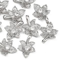 Real Platinum Plated SHEGRACE Brass Micro Pave Clear Cubic Zirconia Charms, Cadmium Free & Nickel Free & Lead Free, Flower Charms, Real Platinum Plated, 15x11x3mm, Hole: 2x1mm