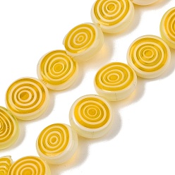 Золотистый Бусы лэмпворк ручной работы, плоские круглые с вихря, золотые, 10~11x4 мм, отверстие : 0.7 мм, около 38 шт / нитка, 14.29~14.57'' (36.3~37 см)