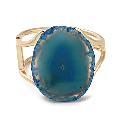 Teal Rack Plating Brass with Natural Agate, Dyed, Bangles for Women, Teal, Inner Diameter: 60x51mm