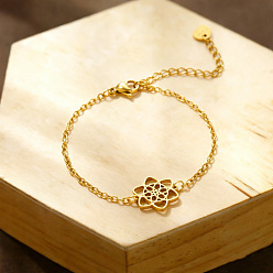 Golden 304 Stainless Steel Flower Link Bracelets, Cable Chain Bracelets for Women, Golden, 6.69 inch(17cm)