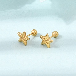 Star 304 Stainless Steel Stud Earrings for Women, Golden, Star, 8.5x8.5mm