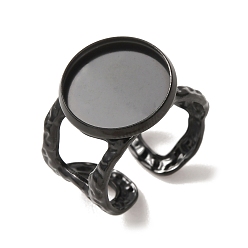 Black Hammered 304 Stainless Steel Cuff Ring Components, Round Pad Ring Setting, Ion Plating(IP), Long-Lasting Plated, Black, 13~13.5mm,18mm, Tray Size: 14mm