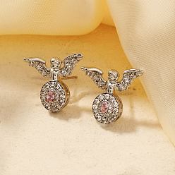 Серебро Латунь серьги, ангел, со стразами, серебряные, 17x18 мм