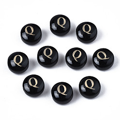 Letter Q Бусины лэмпворк , с позолоченными элементами из травленой латуни, плоско-круглые с алфавитами , letter.q, 8x5 мм, отверстие : 0.8 мм