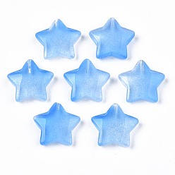 Light Sky Blue Transparent Spray Painted Glass Beads, Five-pointed Star, Light Sky Blue, 19x20x5.5mm, Hole: 1.2mm