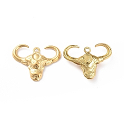 Golden Ion Plating(IP) 304 Stainless Steel Pendants, Cattle Head Charm, Golden, 20x25x4mm, Hole: 1.6mm