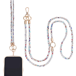 Colorful 1 Set Rhinestone Name Card Straps, with Alloy Finding & Cell Phone Lanyard Tether, Golden, Rectangle, Colorful, 1330mm