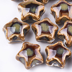 Шоколадный Фарфоровые бусины ручной работы, фантазии античного стекла фарфора, звезда, цвет шоколада, 15~16x15.5~17x12~12.5 мм, отверстие : 2~2.5 мм
