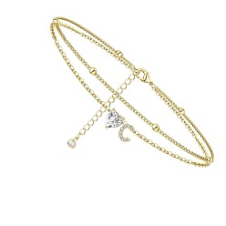 Letter C Двухслойные браслеты на ногу с подвесками в виде сердца и буквы из латуни и кристаллов горного хрусталя, золотые, буква С, 8-5/8 дюйм (220 мм)