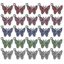 (52) Непрозрачная лаванда 25 шт 5 цвета подвески-бабочки из цинкового сплава, cmолой горный хрусталь, разноцветные, 12x14 мм, отверстие : 2.5 мм, 5 шт / цвет