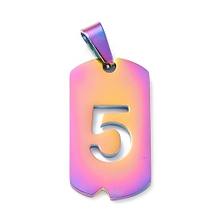 Number Ионное покрытие (ip) 304 подвески из нержавеющей стали, прямоугольник с номером, Радуга цветов, кол. 5, 27.5x14.5x1.5 мм, отверстие : 7.5x3 мм
