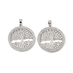 Платинированный Подвески из латуни и прозрачного циркония, кольцо с подвесками в виде древа жизни, Реальная платина, 33x30x2.5 мм, отверстие : 6.5x4 мм