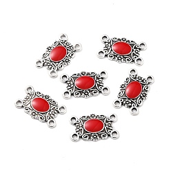 Antique Silver Enamel Style Alloy Multi-Strand Links, Rectangle, Antique Silver, 21x13x2mm, Hole: 1.8mm