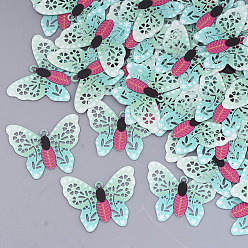 Turquoise Printed Brass Pendants, Etched Metal Embellishments, Butterfly, Turquoise, 15.5x19x0.3mm, Hole: 1mm