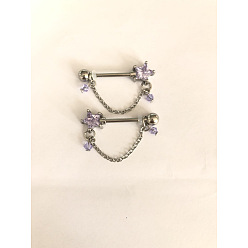 Лиловый 316l хирургические стремена из нержавеющей стали с кубическим цирконием для сосков, цвет нержавеющей стали, сирень, 16 мм, стержень: 1.6 мм