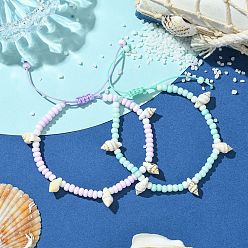 (52) Непрозрачная лаванда 2браслеты из бисера, плетеные из стеклянных бусин, регулируемые женские браслеты из нейлоновой нити, с раковиной, разноцветные, внутренний диаметр: 2-1/8~3 дюйм (5.3~7.7 см)