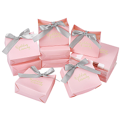 Pink Boîtes cadeaux en papier doré avec poignée ruban, idéales pour transporter des bonbons., pour la fête de mariage, rectangle, rose, 11.5x4.5x10 cm