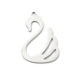Color de Acero Inoxidable 201 colgantes de acero inoxidable, encantos de cisne, Corte con laser, color acero inoxidable, 29.5x20x1.5 mm, agujero: 1.4 mm