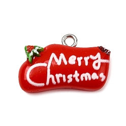 Слово Рождественские подвески из непрозрачной смолы, с железной платиной петлей, красные, С Рождеством, 15x22x6.5 мм, отверстие : 2 мм