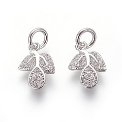 Платина Брелки из экологически чистой латуни с микропаве и кубическим цирконием, без свинца и без кадмия, прозрачные, лист, платина, 11.5x8.5x2.5 мм, отверстие : 3 мм