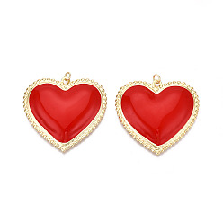 Красный Железа эмаль подвески, с целью перехода в кольце, реальный 18 k позолоченный, шарма сердца, красные, 41x43.5x5.5 мм, отверстие : 3.4 мм