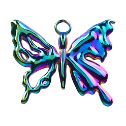 Rainbow Color 304 подвески из нержавеющей стали, очарование бабочки, Радуга цветов, 21x25x2 мм, отверстие : 2.5 мм