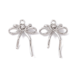 Платинированный Латунные микропаве прозрачные подвески с фианитом, без кадмия, без никеля и без свинца, бантом, Реальная платина, 24x18x6 мм, отверстие : 1.6 мм