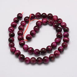 Medium Violet Red Natural Tiger Eye Bead Strands, Round, Dyed & Heated, Medium Violet Red, 6mm, Hole: 1.2mm, about 63pcs/strand, 14.9 inch~15.5 inch