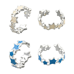 (52) Непрозрачная лаванда 4 шт. 2 цвета регулируемые латунные эмалевые кольца-манжеты в форме звезды для женщин, разноцветные, 8 мм, регулируемый, 2 шт / цвет