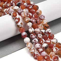 Fire Crackle Agate Natural Fire Crackle Agate Beads Strands, Round, Dyed & Heated, Frosted, 10.5x10mm, Hole: 1.2mm, about 38pcs/strand, 15.08''(38.3cm)