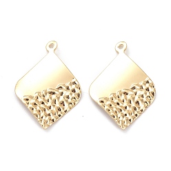 Real 14K Gold Plated Brass Pendants, Long-Lasting Plated, Rhombus, Bumpy, Real 14K Gold Plated, 23x16x1mm, Hole: 1.2mm